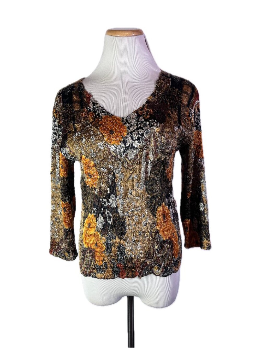 Alberto Makali Size M Crinkle Pleat Cropped Top Autumn Floral